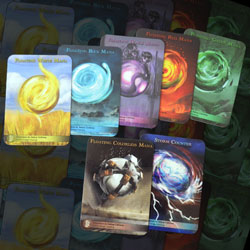 Product photo of the seven floating mana round tokens