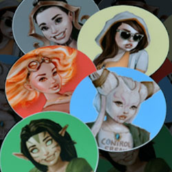 Product photo of the five gamer girl round stickers